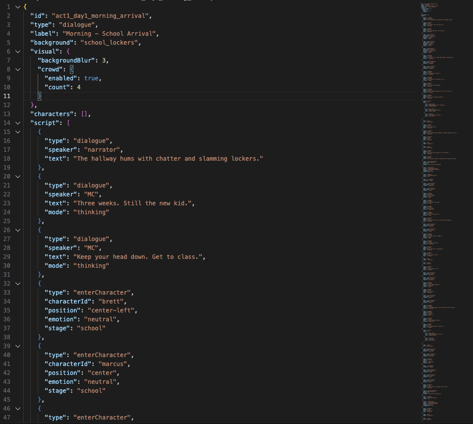 A snippet of JSON for a scene in VS Code